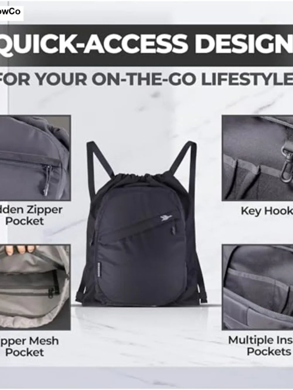 Waterproof Nylon Drawstring Gym Bag Cinch Backpack for Sports Travel